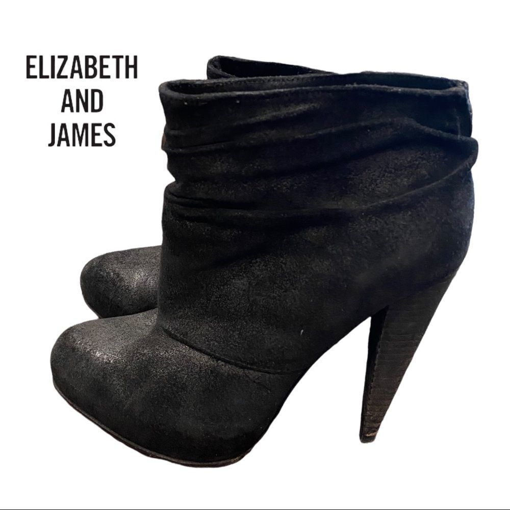 Elizabeth and James Women's Black Suede Leather Platform Ankle Boots Booties 6